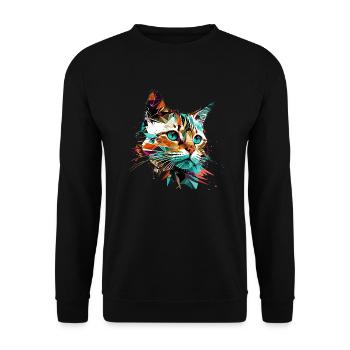 Cat modern Art Style - Unisex Pullover - Schwarz - Vorne - Alina (178cm) & Michal (187cm)