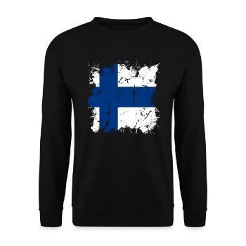 Finnland Flagge Suomi Finnische Fahne Used Look - Unisex Pullover - Schwarz - Vorne - Alina (178cm) & Michal (187cm)