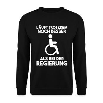 Rollstuhlfahrer Rollstuhl Regierung Geschenk - Unisex Pullover - Schwarz - Vorne - Alina (178cm) & Michal (187cm)