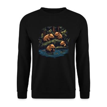 Capybaras Wasserschwein - Unisex Pullover - Schwarz - Vorne - Alina (178cm) & Michal (187cm)