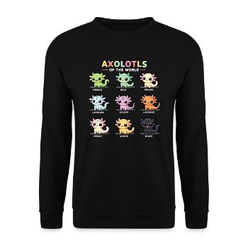 Axolotls du monde Kawaii Types d’axolotls - Sweat-shirt Unisexe - noir - Devant - Alina (178cm) & Michal (187cm)