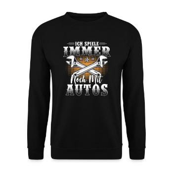 Ich spiele immer noch mit Autos - Unisex Pullover - Schwarz - Vorne - Alina (178cm) & Michal (187cm)