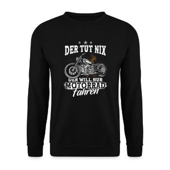 Der tut nix Motorradfahrer - Unisex Pullover - Schwarz - Vorne - Alina (178cm) & Michal (187cm)