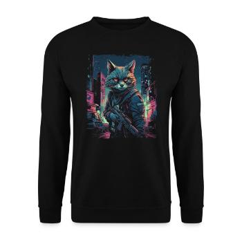 Katze Cyber Cat Katzen Punk - Unisex Pullover - Schwarz - Vorne - Alina (178cm) & Michal (187cm)