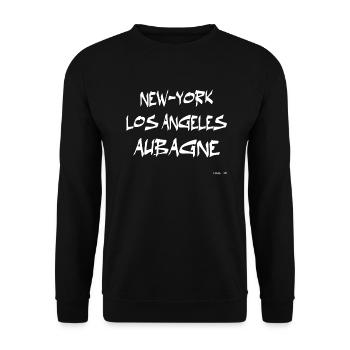 NEW YORK - LOS ANGELES - AUBAGNE - Unisex Pullover - Schwarz - Vorne - Alina (178cm) & Michal (187cm)
