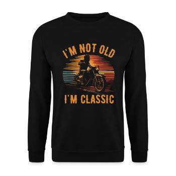 Motorrad Vintage Rentner Ruhestand Geburtstag - Unisex Pullover - Schwarz - Vorne - Alina (178cm) & Michal (187cm)