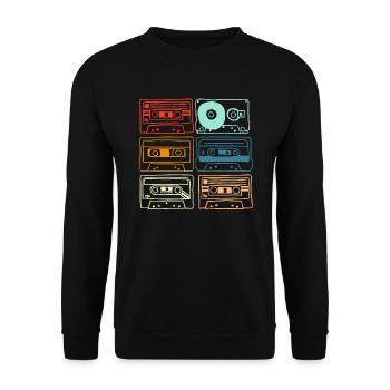 90s Party Outfit Shirt Kassette Vintage 80s Disko - Unisex Pullover - Schwarz - Vorne - Alina (178cm) & Michal (187cm)