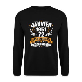 Vintage Cadeau Janvier 1951, 72 Ans Anniversaire - Sweat-shirt Unisexe - noir - Devant - Alina (178cm) & Michal (187cm)