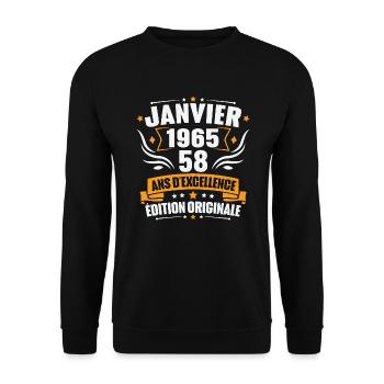 Vintage Cadeau Janvier 1965, 58 Ans Anniversaire - Sweat-shirt Unisexe - noir - Devant - Alina (178cm) & Michal (187cm)
