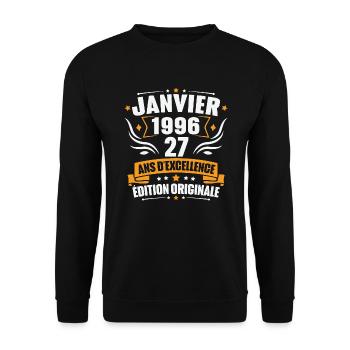 Vintage Cadeau Janvier 1996, 27 Ans Anniversaire - Sweat-shirt Unisexe - noir - Devant - Alina (178cm) & Michal (187cm)