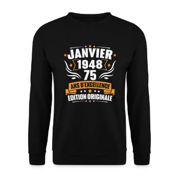 Vintage Cadeau Janvier 1948, 75 Ans Anniversaire - Sweat-shirt Unisexe - noir - Devant - Alina (178cm) & Michal (187cm)