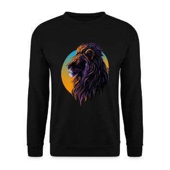 Majestätischer Löwe bei Sonnenuntergang - Unisex Pullover - Schwarz - Vorne - Alina (178cm) & Michal (187cm)