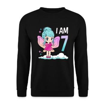 7th Birthday Fairy Girl 7 years old Kawaii - Unisex Sweatshirt - black - Front - Alina (178cm) & Michal (187cm)