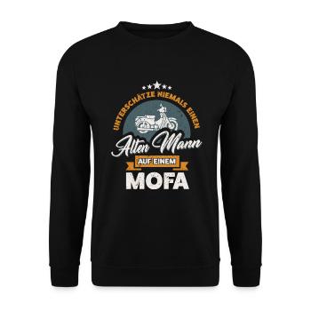 UNTERSCHÄTZE NIE - ALTEN MANN - MOFA - GESCHENK - Unisex Pullover - Schwarz - Vorne - Alina (178cm) & Michal (187cm)