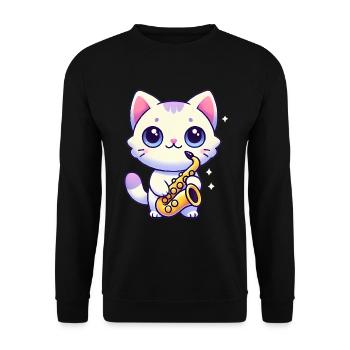 Adorable chat avec graphique de saxophone - Sweat-shirt Unisexe - noir - Devant - Alina (178cm) & Michal (187cm)