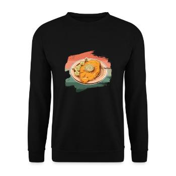Wiener Schnitzel Kalbfleisch Österreich Grafik - Unisex Pullover - Schwarz - Vorne - Alina (178cm) & Michal (187cm)