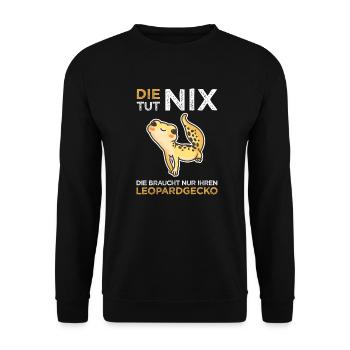 Leopardgecko Lidgecko Echse Asien - Tut nix - Unisex Pullover - Schwarz - Vorne - Alina (178cm) & Michal (187cm)
