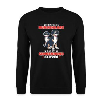 Schweizer Sennenhund Bauernhund Alm - Glitzer - Unisex Pullover - Schwarz - Vorne - Alina (178cm) & Michal (187cm)