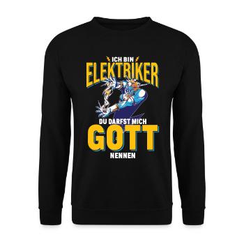 Elektriker Zeus Gott Papa Job Ausbildung - Unisex Pullover - Schwarz - Vorne - Alina (178cm) & Michal (187cm)