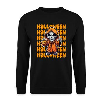 Halloween Design gruselig für die nächste Party - Unisex Pullover - Schwarz - Vorne - Alina (178cm) & Michal (187cm)