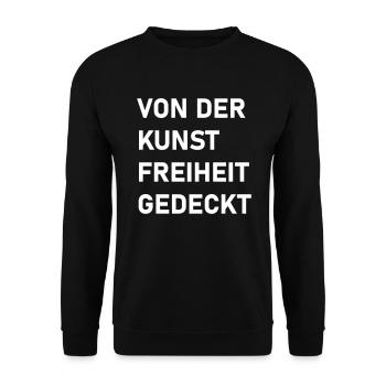 Von der Kunstfreiheit gedeckt. Groß. - Unisex Pullover - Schwarz - Vorne - Alina (178cm) & Michal (187cm)