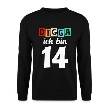 Digga Ich Bin 14 Jahre 14. Geburtstag - Unisex Pullover - Schwarz - Vorne - Alina (178cm) & Michal (187cm)