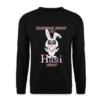 Irgendwas stimmt mit Hasi nicht - Unisex Pullover - Schwarz - Vorne - Alina (178cm) & Michal (187cm)