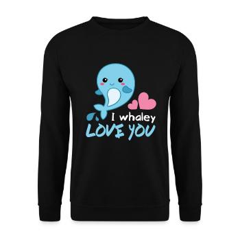 Funny Whale Gifts: "I Whaley Love You" Cute Whale - Unisex Sweatshirt - black - Front - Alina (178cm) & Michal (187cm)