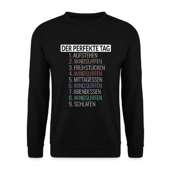 Windsurfen Tagesablauf - Unisex Pullover - Schwarz - Vorne - Alina (178cm) & Michal (187cm)