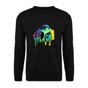 Bunter DJ Kopfhörer - Unisex Pullover - Schwarz - Vorne - Alina (178cm) & Michal (187cm)