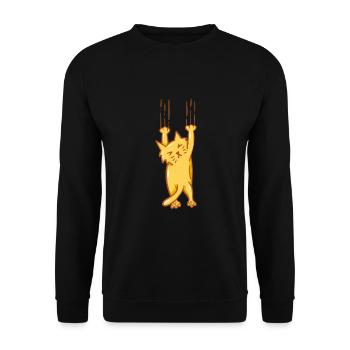 Lustige Katze: Katze kann sich nicht halten - Unisex Pullover - Schwarz - Vorne - Alina (178cm) & Michal (187cm)