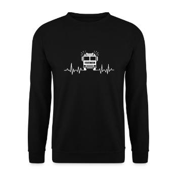 Feuerwehr Heartbeat Leiterwagen Feuerwehrauto - Unisex Pullover - Schwarz - Vorne - Alina (178cm) & Michal (187cm)