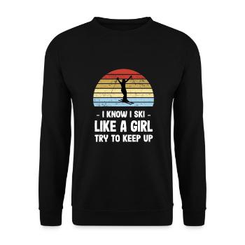 Damen Ski Design - Unisex Pullover - Schwarz - Vorne - Alina (178cm) & Michal (187cm)
