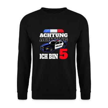 5 Geburtstag Polizei Polizeiauto Junge Geschenk - Unisex Pullover - Schwarz - Vorne - Alina (178cm) & Michal (187cm)