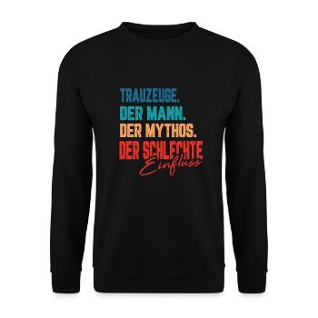 Trauzeuge Junggesellenabschied Mann Mythos Heirat - Unisex Pullover - Schwarz - Vorne - Alina (178cm) & Michal (187cm)