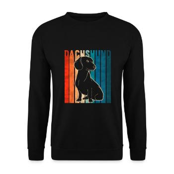 Dackel Retro Teckel Dachshund Hund Geschenkidee - Unisex Pullover - Schwarz - Vorne - Alina (178cm) & Michal (187cm)