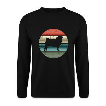 Mops Retro Hund Hundeliebhaber Hundeliebe Geschenk - Unisex Pullover - Schwarz - Vorne - Alina (178cm) & Michal (187cm)