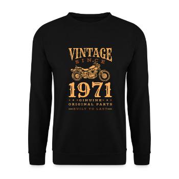 Vintage 1971 Motorrad Retro Jahrgang Geschenk - Unisex Pullover - Schwarz - Vorne - Alina (178cm) & Michal (187cm)