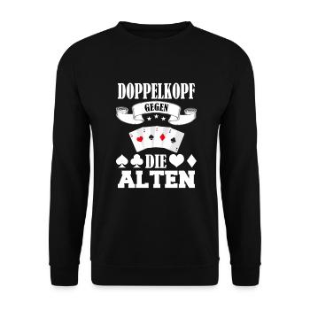 Doppelkopf Schafkopf Kartenspiel Stammtisch Alten - Unisex Pullover - Schwarz - Vorne - Alina (178cm) & Michal (187cm)