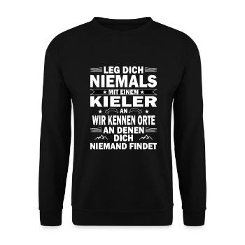 Kieler Kiel Orte an denen dich niemand findet - Unisex Pullover - Schwarz - Vorne - Alina (178cm) & Michal (187cm)