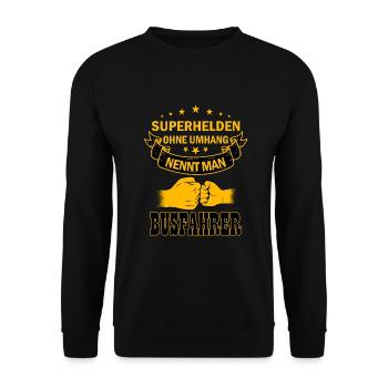 Busfahrer Superhelden Bus Schulbus Arbeit Spruch - Unisex Pullover - Schwarz - Vorne - Alina (178cm) & Michal (187cm)
