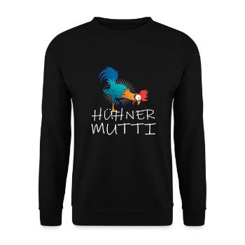 Hühner Mutti Huhn - Unisex Pullover - Schwarz - Vorne - Alina (178cm) & Michal (187cm)
