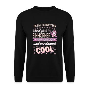 Große Schwester Überraschung Bruder Geschwister - Unisex Pullover - Schwarz - Vorne - Alina (178cm) & Michal (187cm)