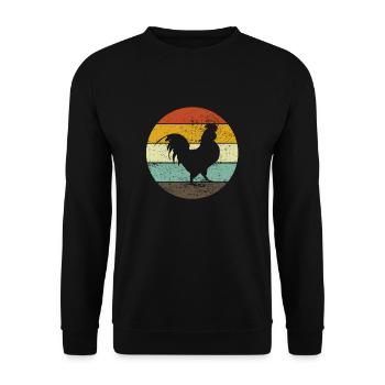 Huhn Hahn Hühnerstall Bauernhof Retro Geschenk - Unisex Pullover - Schwarz - Vorne - Alina (178cm) & Michal (187cm)