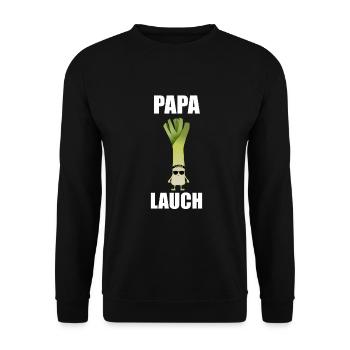 Papa Lauch im Fitnessstudio Sport Gym - Unisex Pullover - Schwarz - Vorne - Alina (178cm) & Michal (187cm)