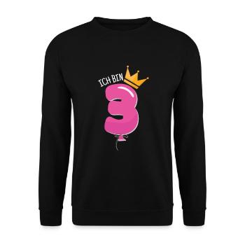 3 Geburtstag Jahre Krone Luftballon Geschenk - Unisex Pullover - Schwarz - Vorne - Alina (178cm) & Michal (187cm)