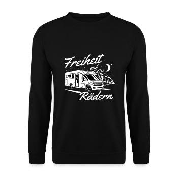 Camping Wohnmobil Freiheit auf Rädern Lagerfeuer - Unisex Pullover - Schwarz - Vorne - Alina (178cm) & Michal (187cm)