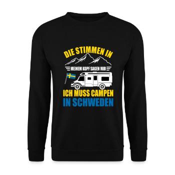 Camping Urlaub in Schweden Stimmen in meinem Kopf - Unisex Pullover - Schwarz - Vorne - Alina (178cm) & Michal (187cm)