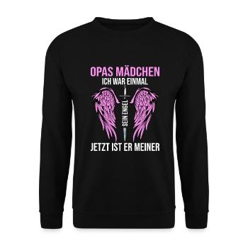 Opas Mädchen Ich War Einmal Sein Engel - Unisex Pullover - Schwarz - Vorne - Alina (178cm) & Michal (187cm)