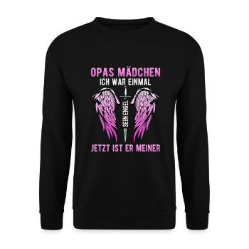 Opas Mädchen Ich War Einmal Sein Engel - Unisex Pullover - Schwarz - Vorne - Alina (178cm) & Michal (187cm)